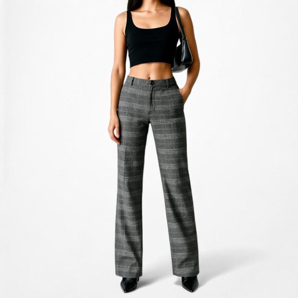 Vintage Y2K Calvin Klein Gray Checkered High Waisted Straight Leg Pants Size 2 - Picture 2 of 6